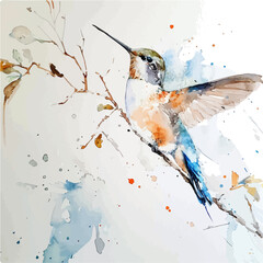 Canvas Print - A watercolor drawing of Hummingbird, isolated on a white background. Hummingbird vector.