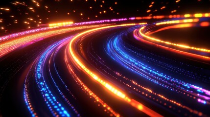 Wall Mural - Abstract Neon Light Trails Swirling, Glowing, Colorful, Dynamic, Futuristic, Energetic, Bright, Vivi