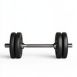 © artiiz - A set of dumbbells with metallic finish and adjustable weight plates, placed on a clean white background to highlight the weight markings, Photorealistic