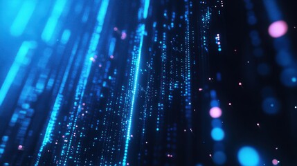 Wall Mural - Abstract Blue Digital Data Stream, Glowing Lines, Particle Flow