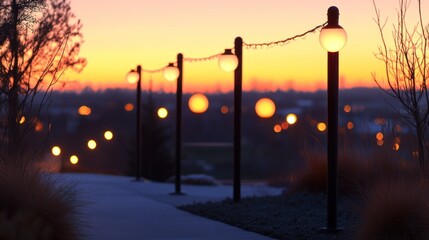 Poster - Sunset Pathway Lights Illuminating Winter Landscape
