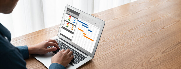 Poster - project planning software for modish business project management on the computer screen showing time