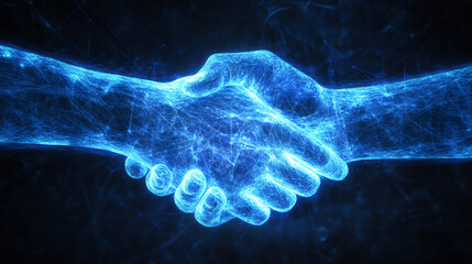 Poster - Digital handshake symbolizing a futuristic network communication agreement