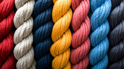 Poster - Vibrant and textured background of colorful yarn skeins, perfect for craft and hobby projects