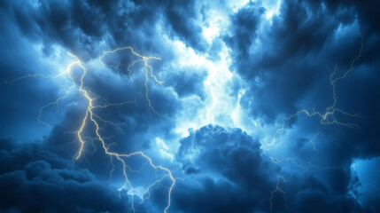 Aufkleber - Bright lightning illuminates dark storm clouds creating a dramatic and powerful scene of nature's fury