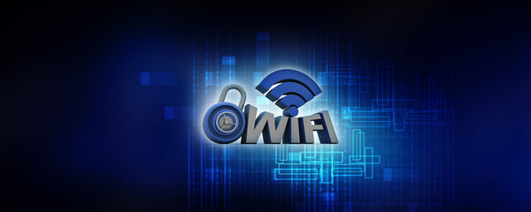 Poster - 3d illustration WiFi symbol with copyright protection lock
