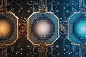 Poster - Artistic Technology Background Featuring Elaborate Hexagonal Motifs and Digital Network Connections