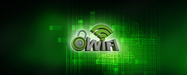 Poster - 3d illustration WiFi symbol with copyright protection lock