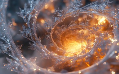 Poster - A mesmerizing spiral of vibrant colors and intricate patterns, blending icy blue hues with fiery orange. This abstract image evokes a sense of wonder and creativity in design.