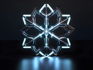 Poster - A stunning 3D representation of a snowflake illuminated with vibrant light. This artistic design captures the elegance and intricacy of winter, perfect for seasonal themes.