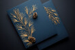 © kristina - Blue and gold invitation adorned with pine branches.