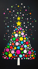 Poster - Vibrant holiday card with a hand-drawn Christmas tree with colorful ornaments, and the text 