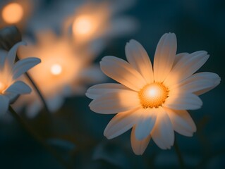 Aufkleber - Softly Glowing White Flower in Twilight Setting