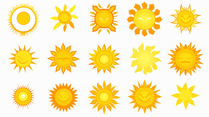 Sun Icon Set - Yellow Silhouette and Outline Design