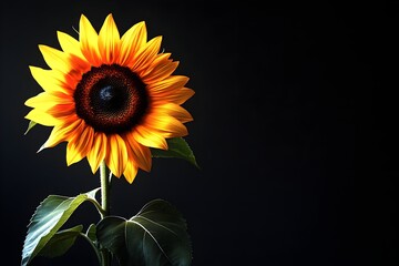Poster - Bright Sunflower Against Black Background