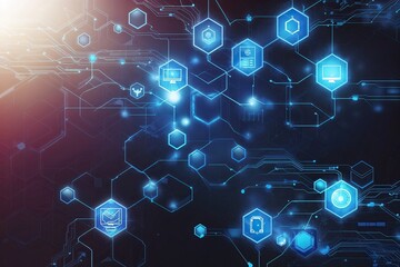 Poster - Exquisite Technology Background with Dazzling Hexagonal Shapes and Digital Connections