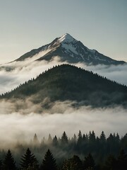  Fog rolling over a mountain.