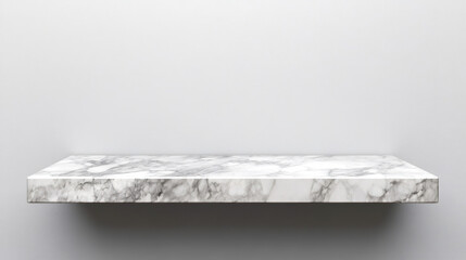 Poster - Elegant white marble shelf mounted on a crisp white wall, perfect for displaying decor