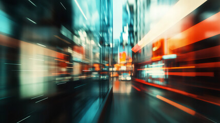 Poster - City traffic lights creating motion blur and speed effect in urban street at night