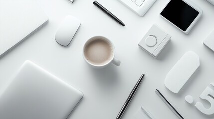 Poster - White Minimalist Workspace Coffee Break Setup