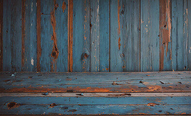 Poster - Blue wooden wall with a few holes in it. The wall is made of wood and has a few holes in it