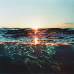 Poster - Capturing sunset's tranquil layers ocean photography of light and color dynamics