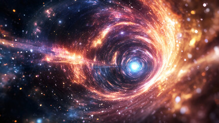 Poster - Interdimensional wormhole spinning and generating a luminous energy vortex in a vibrant cosmic realm of stars and nebulae