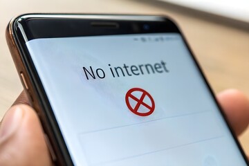 Smartphone with no internet message. Connection and network issue