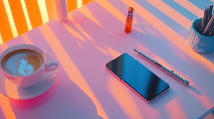 Poster - Modern Workspace Setup with Coffee and Phone