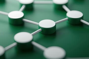 Poster - Abstract representation of interconnected nodes in a network on a green background.