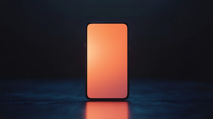 Poster - Modern smartphone with vibrant orange gradient screen glowing in dark environment, showcasing sleek design and technology