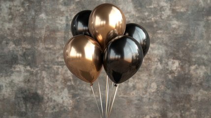 Poster - Gold and black balloons dancing against a grungy backdrop, setting a trendy and celebratory mood