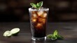 © Lamina - Glass of cola with ice, fresh mint garnish, and lime slices, offering a refreshing and stylish beverage presentation.