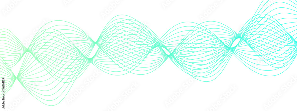 Horizontal green wave on white background. Abstract wavy lines ...