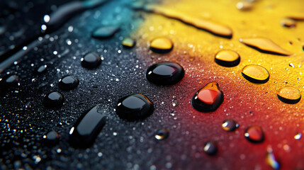 Leinwandbilder - close-up photo featuring vivid water droplets on a textured, colorful surface, resulting in an abstr