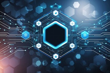 Poster - Stunning Technology Backdrop Featuring Radiant Hexagonal Shapes and Digital Network Connections