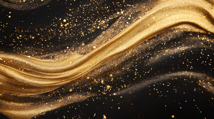 Poster - Elegant golden glitter on a black background creates a luxurious and abstract texture, ideal for festive designs and celebrations