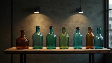 Glass bottle display in studio setting.