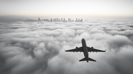 Poster - The shadow of an airplane cast upon a sea of clouds below, captured from a passenger window, offering a unique perspective on air travel.