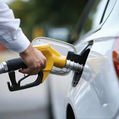 Fototapete - Refueling and pouring oil quality into the engine motor car Transmission and Maintenance Gear .Energy fuel concept.