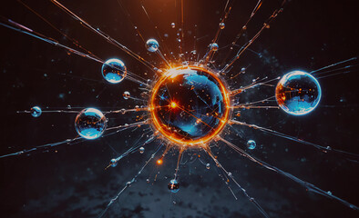 Poster - Cluster of four spheres with one of them being a large one. The other three are smaller