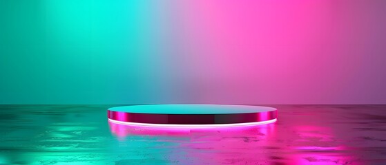 Aufkleber - Colorful illuminated stage platform with vibrant neon pink and green lighting, creating an engaging backdrop for events, photoshoots, and multimedia presentations