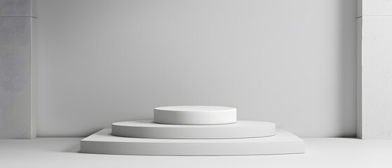 Poster - Minimalist Display Platform for Product Presentation in Clean Modern Interior with Soft Lighting and Neutral Color Palette
