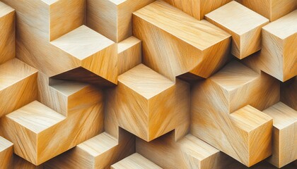 Poster - Abstract Pattern of Wooden Blocks in Geometric Arrangement Featuring Natural Grain and Texture Ideal for Backgrounds and Design Projects
