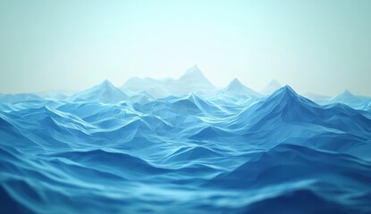 Naklejka na meble Beautifully Rendered Low-Poly Ocean Waves Creating a Calming Seascape with Soft Blue Tones and Gentle Flowing Movement Introducing Nature's Serene Beauty