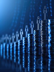 Poster - A digital representation of growth, featuring stacked coins and silhouettes of people, symbolizing financial success and progress.