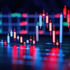 Poster - A dynamic financial chart displaying colorful candlestick patterns, illustrating market trends and price movements in a modern trading environment.