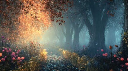 Aufkleber - Enchanting Autumnal Stream Through A Mystical Forest