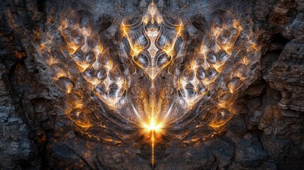 Poster - Fiery Abstract Design Within Dark Rock Formation