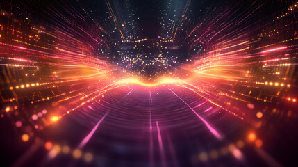 Aufkleber - Abstract tunnel of glowing light in digital cyberspace signifying data flow, speed, and technology